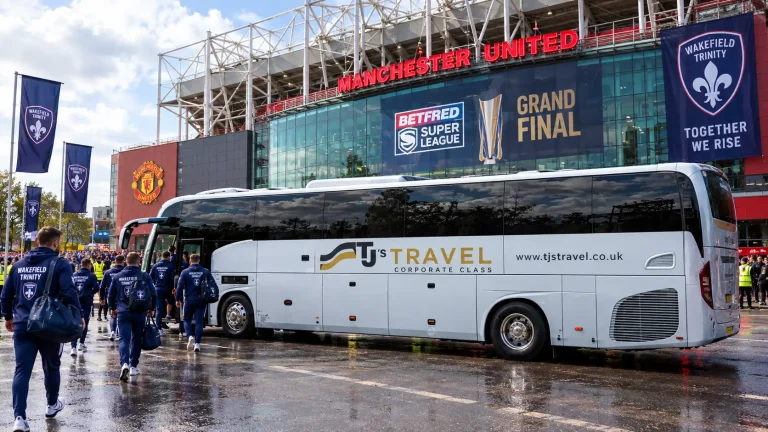 TJs Travel Transporting Wakefield Trinity and Supporters at Old Trafford for the Rugby Super League Grand Final Match